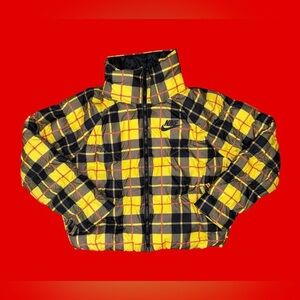 RARE "Emily in Paris" Nike Yellow plaid checked puffer Jacket Sz Small Ex Cond!.